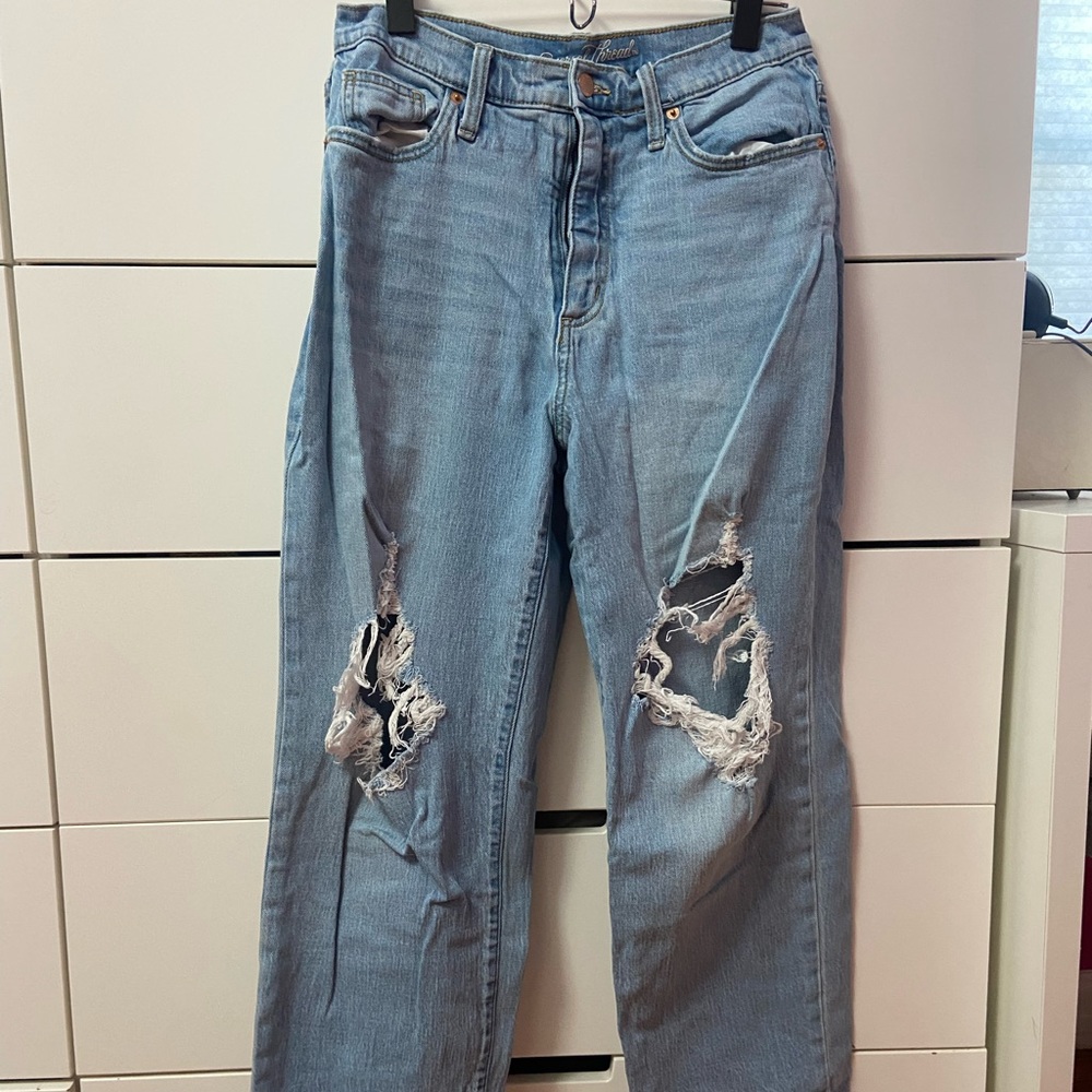 Mom jeans with knee rips